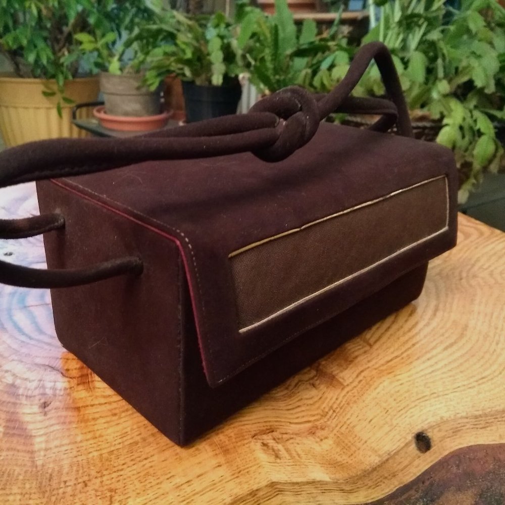 1940s WWI Era Brown Suede Box Handbag by Josef